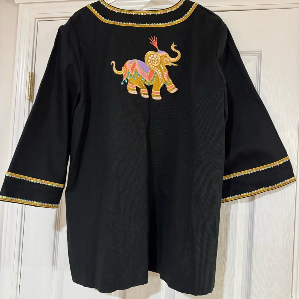 Vintage Bob Mackie Wearable Art Tunic Jacket w/ Embroidered Elephants Boho Indie - Picture 7 of 13
